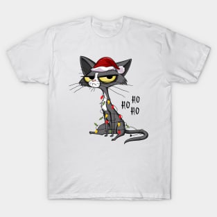 Grumpy Christmas cat Santa hat T-Shirt